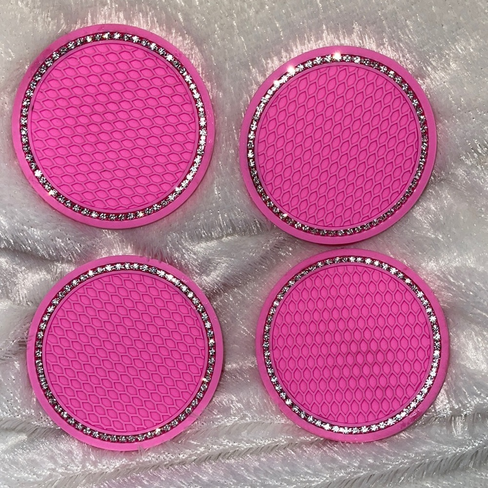 New set/4 pink sparkle car coasters